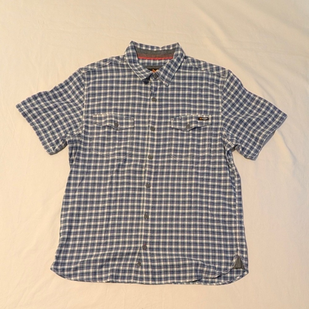 Hawx Mens Blue White Plaid Short Sleeve Button Down Work Shirt Size Medium